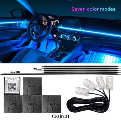 18 in 1 Dual Zone Symphony Streamer Car Ambient Light Interior LED Full Color RGB Neon Acrylic Strip Atmosphere Lighting Kit App