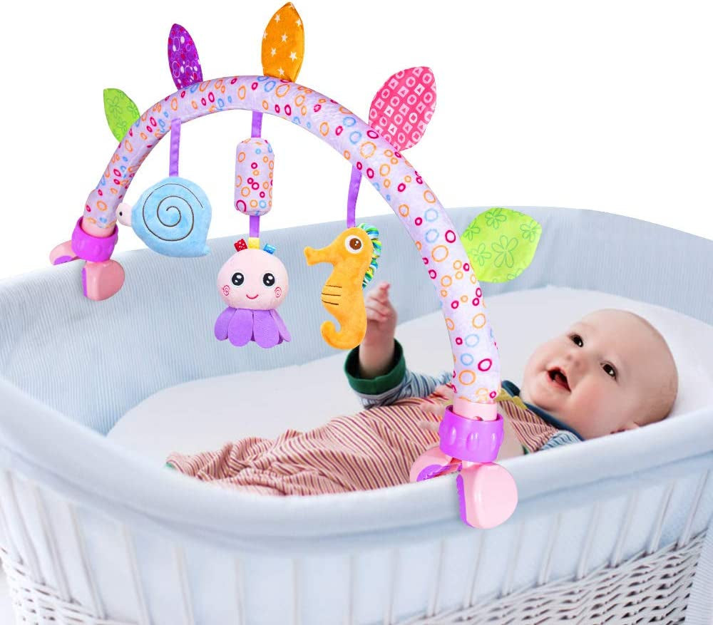 Travel Arch Bassinet Toys for Baby Hanging on Stroller, Crib & Pram. Activity Toy Bar for Baby Bouncer(Purle)
