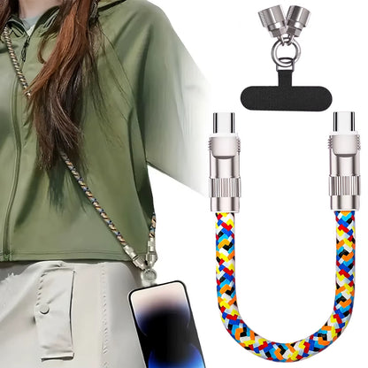 Fashionable Mobile Phone 2 in 1 Lanyard PD240W C to C Charging Cable Zinc Alloy Lock More Convenient and Safer for Mobile Phone