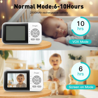 Wifi Video Baby Monitor, 2.8" LCD & App Viewing, 2-Way Audio, Night Vision, VOX, 5 Lullabies, Supports 4 Cameras, 1200Ft Range, Home Use