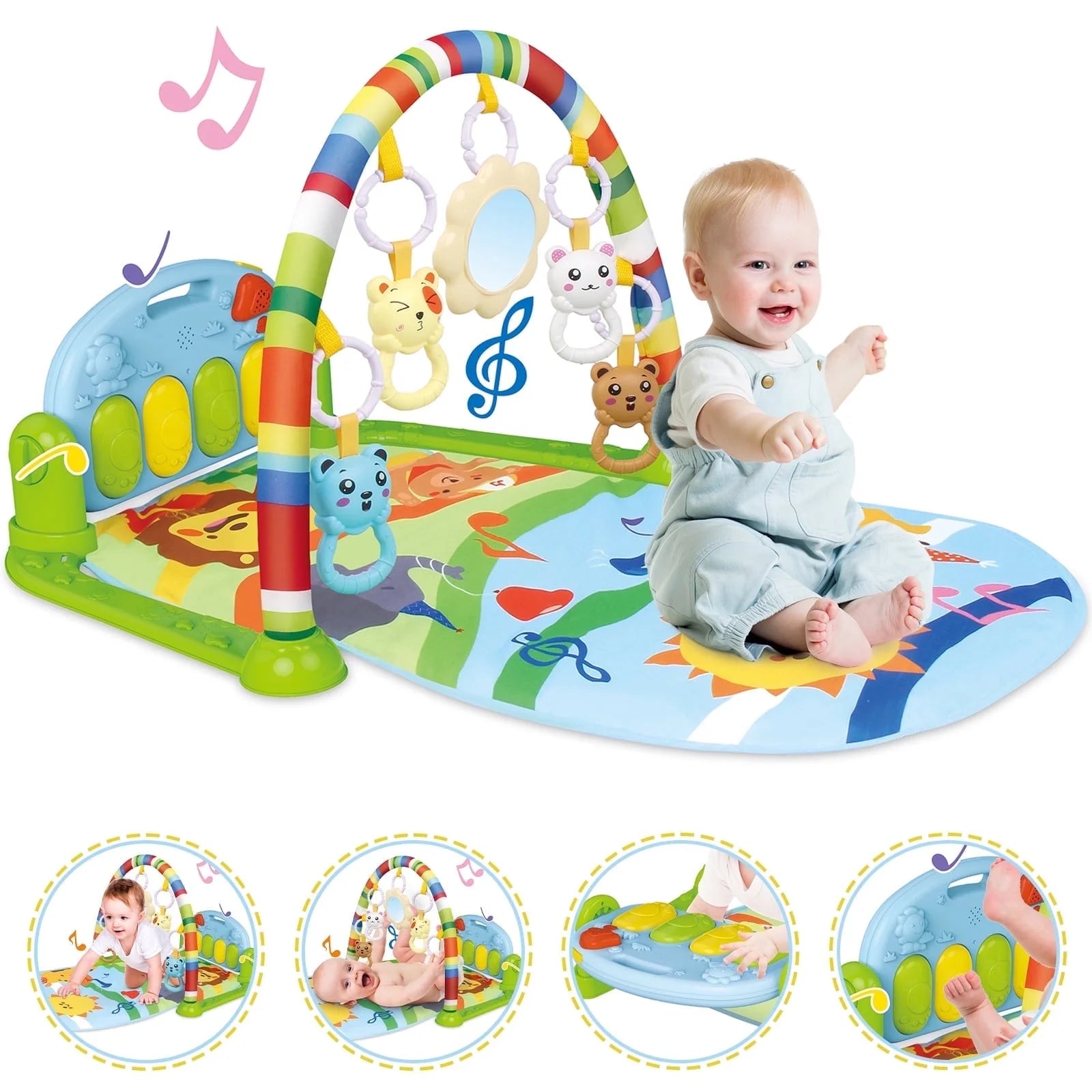 3-In-1 Baby Play Gym with Kick Piano, Tummy Time Mat & Musical Toys
