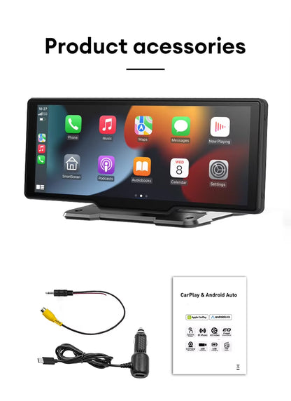 10.26" Wireless Carplay & Android Auto Universal Portable Car Radio Mirror Link Player BT Audio AUX Stereo for Apple or Android