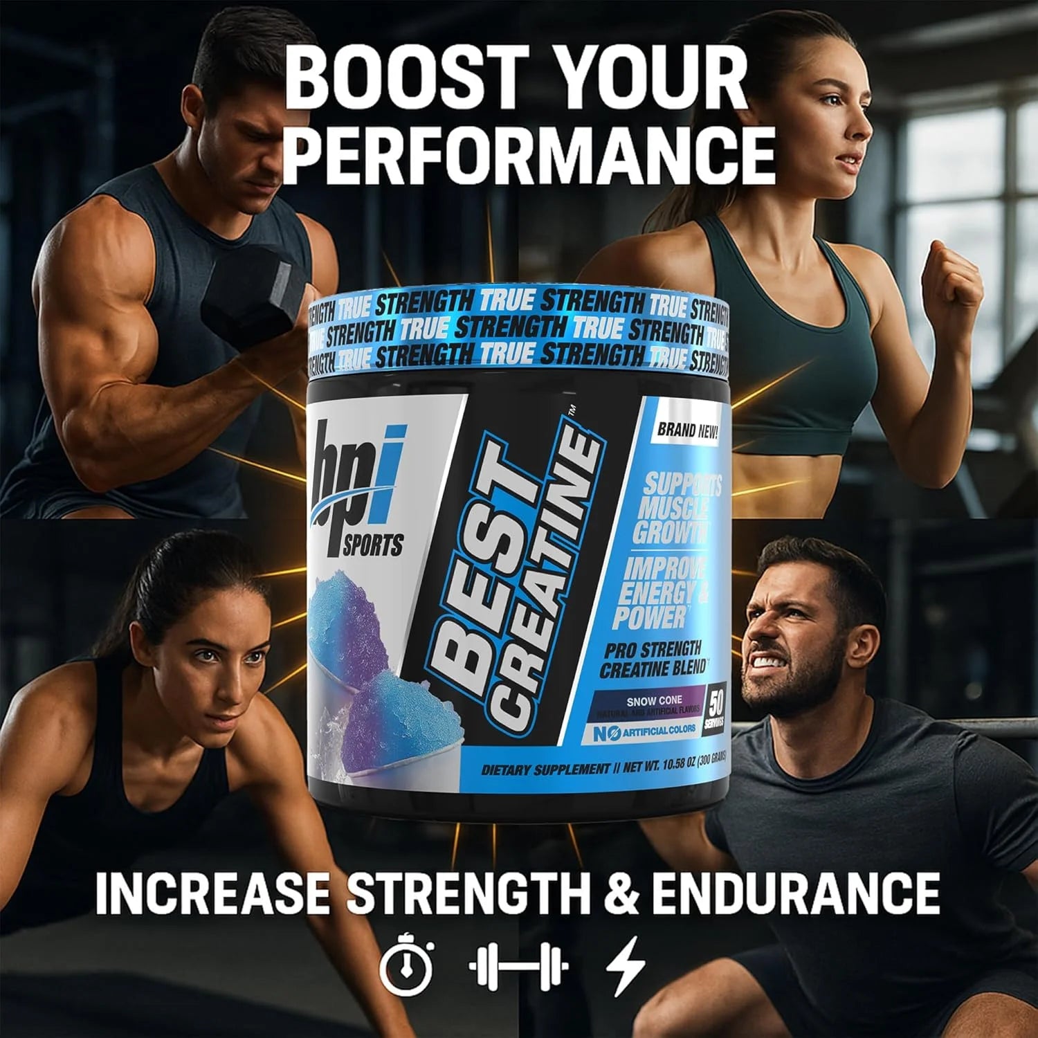 Best Creatine - Creatine Monohydrate, Himalayan Salt - Strength, Pump, Endurance, Muscle Growth, Muscle Definition - No Bloat - Snow Cone - 50 Servings - 10.58 Ounce