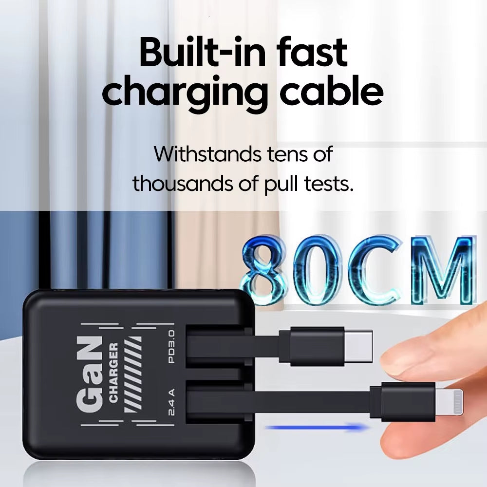 Gallium Nitride Charger Type C/Lightning Fast Charging Expansion Cable for Iphone15 16 Huawei Samsung