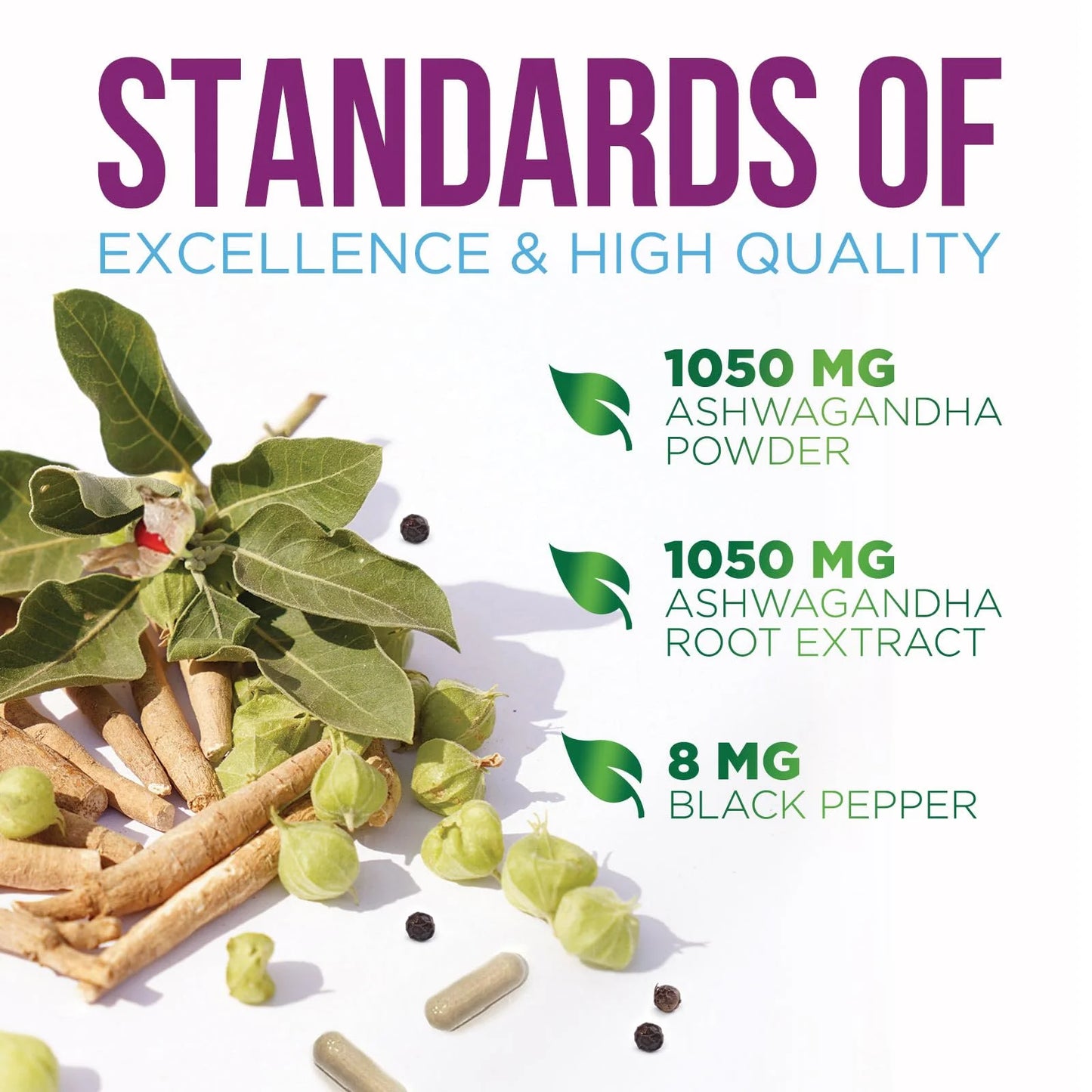 Ashwagandha Supplements 2100Mg - 3X Strength Ashwagandha Powder & Root Extract with Black Pepper for Max Absorption, Antioxidant Supplements for Women & Men, Vegan, Bottled in USA - 60 Capsules