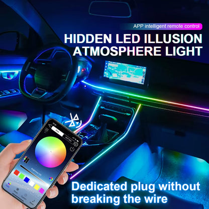 18 in 1 Dual Zone Symphony Streamer Car Ambient Light Interior LED Full Color RGB Neon Acrylic Strip Atmosphere Lighting Kit App