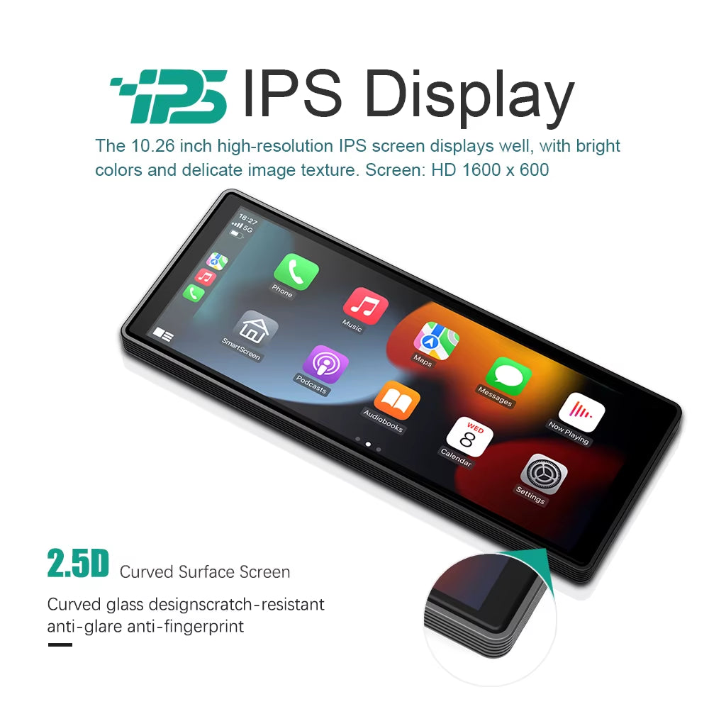 10.26" Wireless Carplay & Android Auto Universal Portable Car Radio Mirror Link Player BT Audio AUX Stereo for Apple or Android