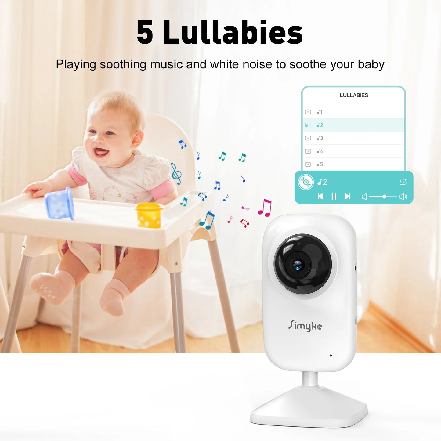 Wifi Video Baby Monitor, 2.8" LCD & App Viewing, 2-Way Audio, Night Vision, VOX, 5 Lullabies, Supports 4 Cameras, 1200Ft Range, Home Use
