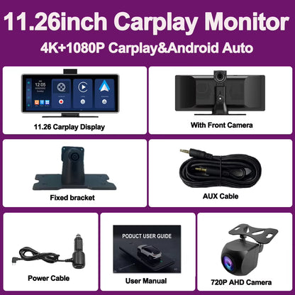 10.26" Wireless Carplay & Android Auto Universal Portable Car Radio Mirror Link Player BT Audio AUX Stereo for Apple or Android